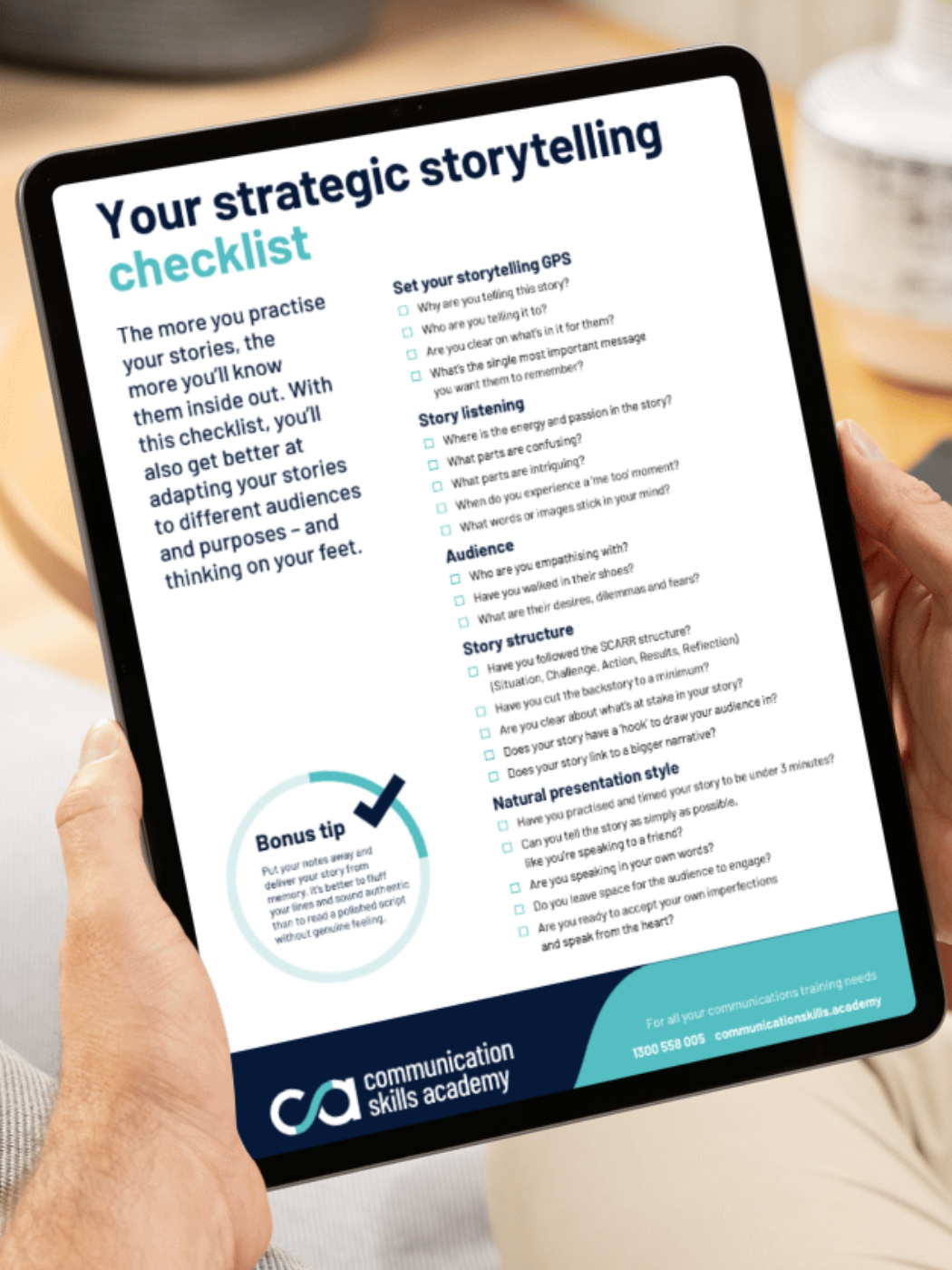 Checklist displayed on an ipad